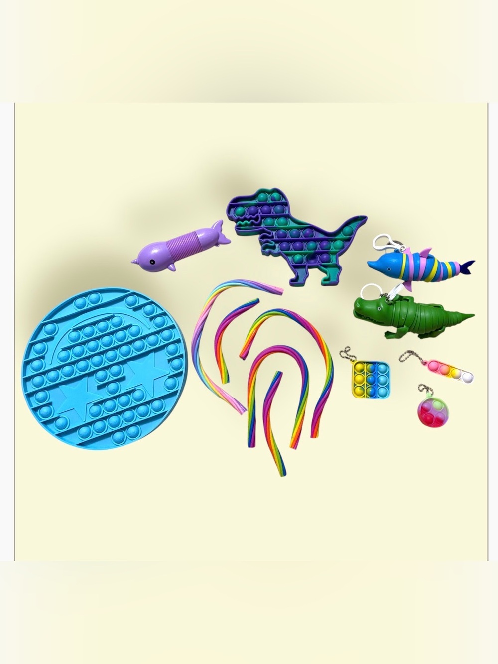 Rainbow Stretch Ropes and Pop-Its, Wiggle Fidget Sensory Toy Set